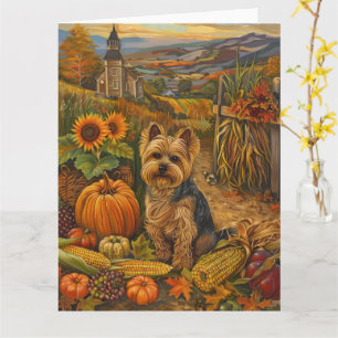 Yorkshire Terrier Hond Herfst Oogst Dankdag Kaart
