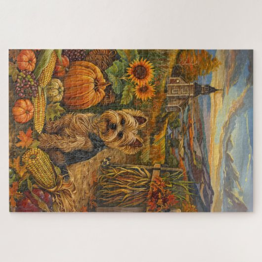 Yorkshire Terriër Hond Herfst Oogst Thanksgiving Legpuzzel (Horizontaal)