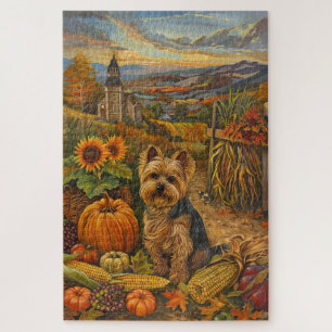 Yorkshire Terriër Hond Herfst Oogst Thanksgiving Legpuzzel
