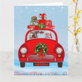 Yorkshire Terrier-hond in auto met kerstman Kaart (Gele Bloem)