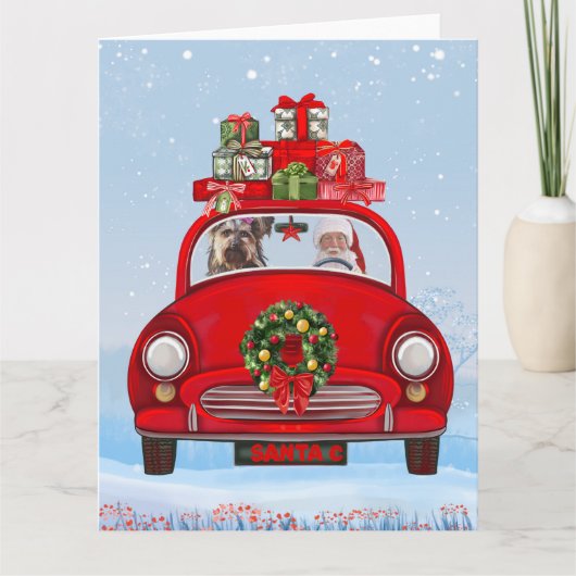 Yorkshire Terrier-hond in auto met kerstman Kaart (Voorkant)