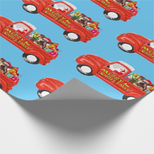 Yorkshire Terrier Hond in Kerst Levering Truck Cadeaupapier (Hoek)