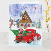 Yorkshire Terrier-hond in kerstbezorgingswagen Kaart (Gele Bloem)