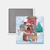 Yorkshire Terrier Hond In Sneeuw Kerst Hondenhok Magneet (Voorkant / Achterkant)