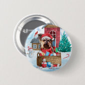 Yorkshire Terrier Hond In Sneeuw Kerst Hondenhok Ronde Button 5,7 Cm (Voorkant /achterkant)