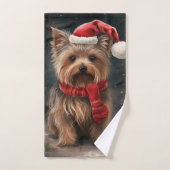 Yorkshire Terrier Hond in Sneeuw Kerstmis Bad Handdoek (Handdoek)