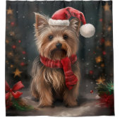 Yorkshire Terrier Hond in Sneeuw Kerstmis Douchegordijn (Voorkant)