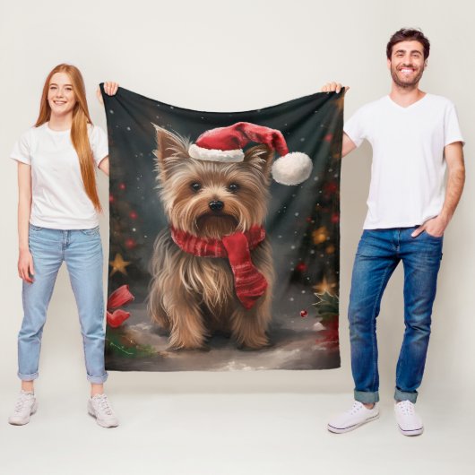 Yorkshire Terrier Hond in Sneeuw Kerstmis Fleece Deken (In situ)