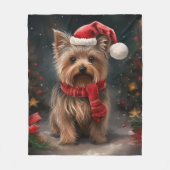 Yorkshire Terrier Hond in Sneeuw Kerstmis Fleece Deken (Voorkant)
