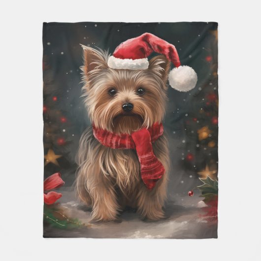 Yorkshire Terrier Hond in Sneeuw Kerstmis Fleece Deken (Voorkant)
