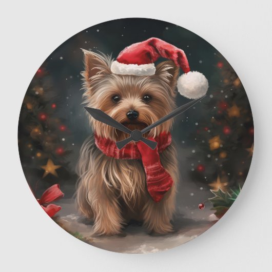 Yorkshire Terrier Hond in Sneeuw Kerstmis Grote Klok (Voorkant)