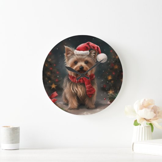 Yorkshire Terrier Hond in Sneeuw Kerstmis Grote Klok (Huis)