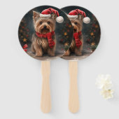 Yorkshire Terrier Hond in Sneeuw Kerstmis Handwaaier (Voorkant en achterkant)
