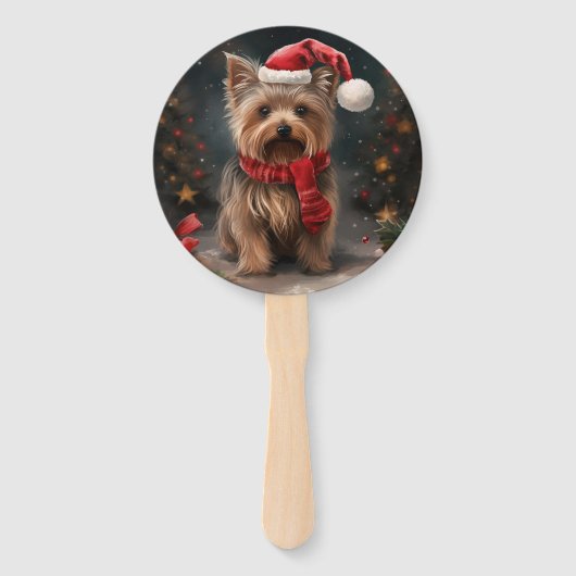 Yorkshire Terrier Hond in Sneeuw Kerstmis Handwaaier (Voorkant)