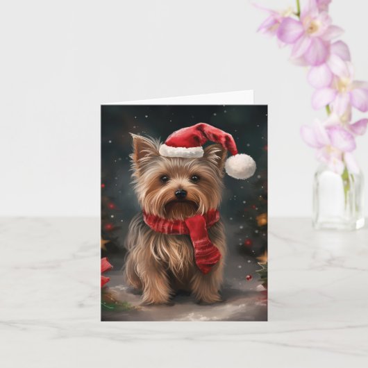 Yorkshire Terrier Hond in Sneeuw Kerstmis Kaart (Orchidee)