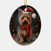 Yorkshire Terrier Hond in Sneeuw Kerstmis Keramisch Ornament (Rechts)