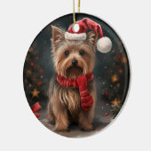 Yorkshire Terrier Hond in Sneeuw Kerstmis Keramisch Ornament (Links)