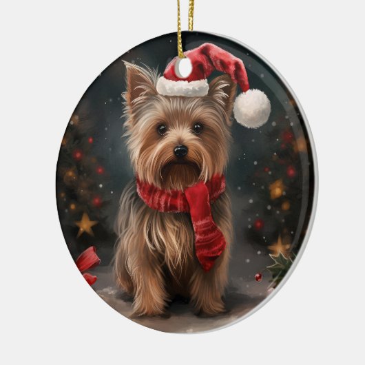 Yorkshire Terrier Hond in Sneeuw Kerstmis Keramisch Ornament (Links)