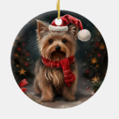 Yorkshire Terrier Hond in Sneeuw Kerstmis Keramisch Ornament (Achterkant)