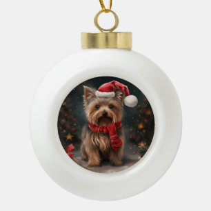 Yorkshire Terrier Hond in Sneeuw Kerstmis Keramische Bal Ornament