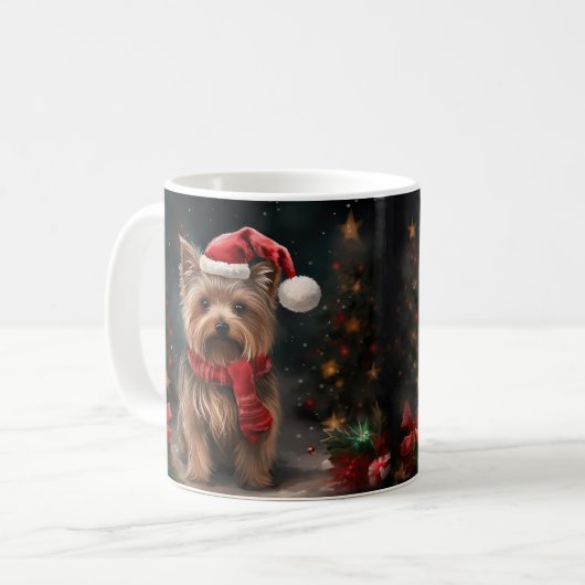 Yorkshire Terrier Hond in Sneeuw Kerstmis Koffiemok (Voorkant links)