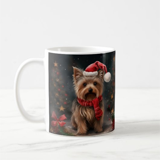Yorkshire Terrier Hond in Sneeuw Kerstmis Koffiemok (Links)