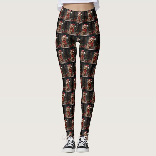 Yorkshire Terrier Hond in Sneeuw Kerstmis Leggings (Voorkant)