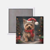 Yorkshire Terrier Hond in Sneeuw Kerstmis Magneet (Voorkant / Achterkant)