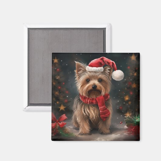 Yorkshire Terrier Hond in Sneeuw Kerstmis Magneet (Voorkant / Achterkant)
