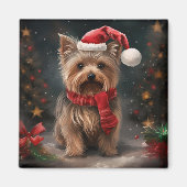 Yorkshire Terrier Hond in Sneeuw Kerstmis Magneet (Voorkant)
