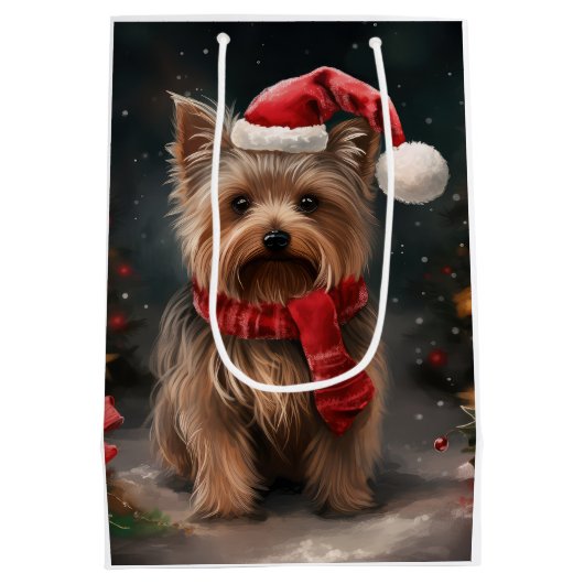 Yorkshire Terrier Hond in Sneeuw Kerstmis Medium Cadeauzakje (Achterkant)