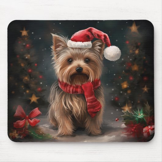 Yorkshire Terrier Hond in Sneeuw Kerstmis Muismat (Voorkant)