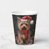 Yorkshire Terrier Hond in Sneeuw Kerstmis Papieren Bekers (Achterkant)
