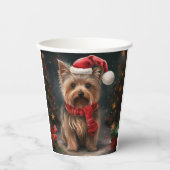 Yorkshire Terrier Hond in Sneeuw Kerstmis Papieren Bekers (Voorkant)