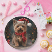 Yorkshire Terrier Hond in Sneeuw Kerstmis Papieren Bordje (Feest)
