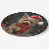 Yorkshire Terrier Hond in Sneeuw Kerstmis Papieren Bordje (Gekanteld)