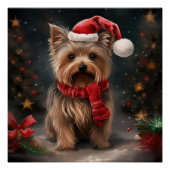 Yorkshire Terrier Hond in Sneeuw Kerstmis Perfect Poster (Voorkant)