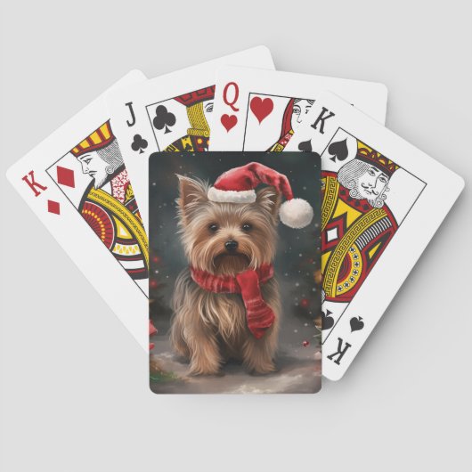 Yorkshire Terrier Hond in Sneeuw Kerstmis Pokerkaarten (Achterkant)