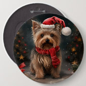 Yorkshire Terrier Hond in Sneeuw Kerstmis Ronde Button 6,0 Cm (Voorkant /achterkant)