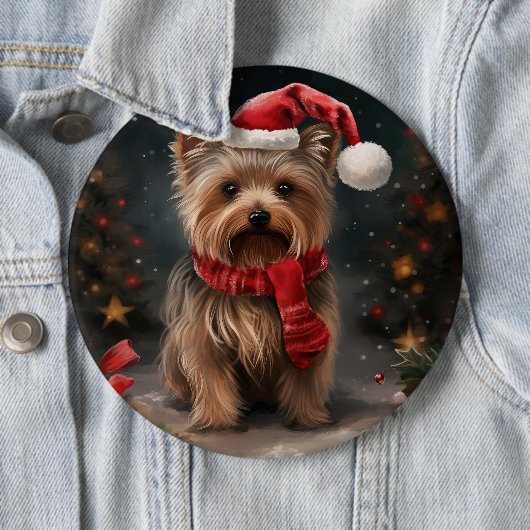 Yorkshire Terrier Hond in Sneeuw Kerstmis Ronde Button 6,0 Cm (In situ)