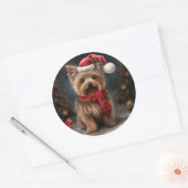 Yorkshire Terrier Hond in Sneeuw Kerstmis Ronde Sticker (Envelop)
