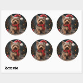 Yorkshire Terrier Hond in Sneeuw Kerstmis Ronde Sticker (Vel)