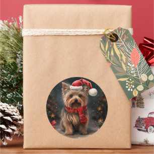 Yorkshire Terrier Hond in Sneeuw Kerstmis Ronde Sticker