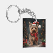 Yorkshire Terrier Hond in Sneeuw Kerstmis Sleutelhanger (Voorkant Links)