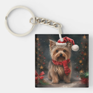 Yorkshire Terrier Hond in Sneeuw Kerstmis Sleutelhanger