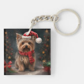 Yorkshire Terrier Hond in Sneeuw Kerstmis Sleutelhanger (Achterkant)