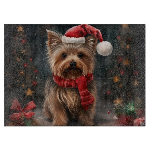 Yorkshire Terrier Hond in Sneeuw Kerstmis Snijplank (Voorkant)
