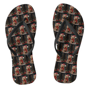 Yorkshire Terrier Hond in Sneeuw Kerstmis Teenslippers