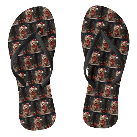 Yorkshire Terrier Hond in Sneeuw Kerstmis Teenslippers (Voetbed)