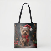Yorkshire Terrier Hond in Sneeuw Kerstmis Tote Bag (Voorkant)